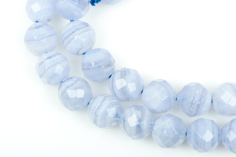 8mm BLUE LACE AGATE Chalcedony Round Gemstone Beads, faceted, light baby blue, natural, full strand  gag0171