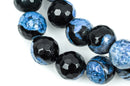 8mm DENIM BLUE AGATE Round Gemstone Beads, faceted, blue and black, natural, full strand  gag0173