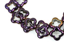 12mm Titanium HEMATITE Quatrefoil Gemstone Beads, PURPLE and GOLD metallic, full strand, ghe0096