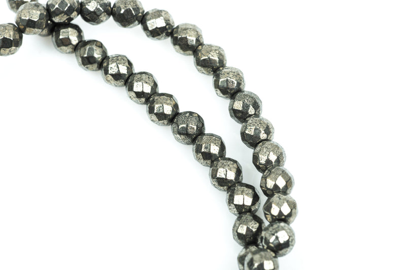 6mm PYRITE Fools Gold Round Beads, Faceted Gemstones, full strand, gpy0012