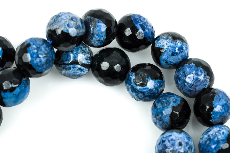 8mm DENIM BLUE AGATE Round Gemstone Beads, faceted, blue and black, natural, full strand  gag0173