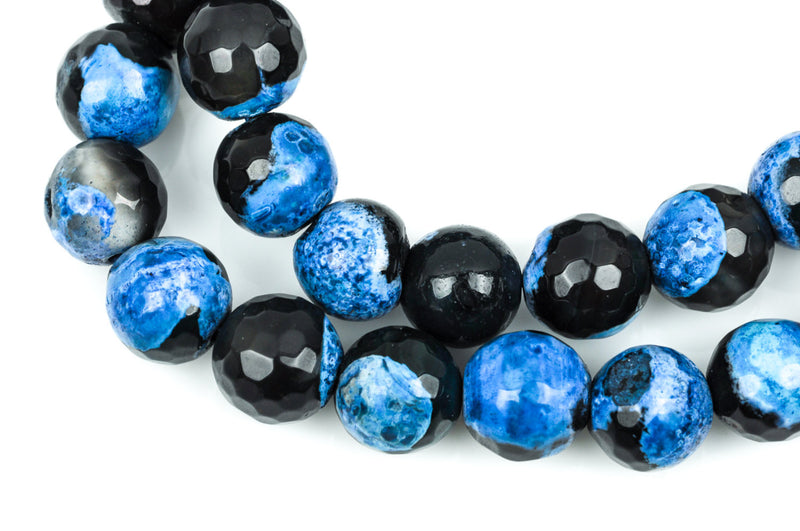 10mm DENIM BLUE AGATE Round Gemstone Beads, faceted, blue and black, natural, full strand  gag0174