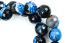 10mm DENIM BLUE AGATE Round Gemstone Beads, faceted, blue and black, natural, full strand  gag0174