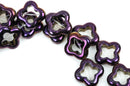 12mm Titanium HEMATITE Quatrefoil Gemstone Beads, PURPLE and GOLD metallic, full strand, ghe0096