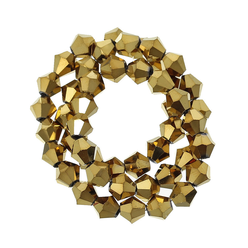 6mm GOLD METALLIC Faceted Bicone Crystal Glass Beads, full strand (about 50 Beads)   bgl0486