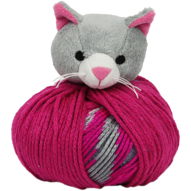 GREY KITTY CAT Knitting Hat Kit, Beanie Hat Kit, includes yarn and plush stuffed character, Top This!™ knt0087