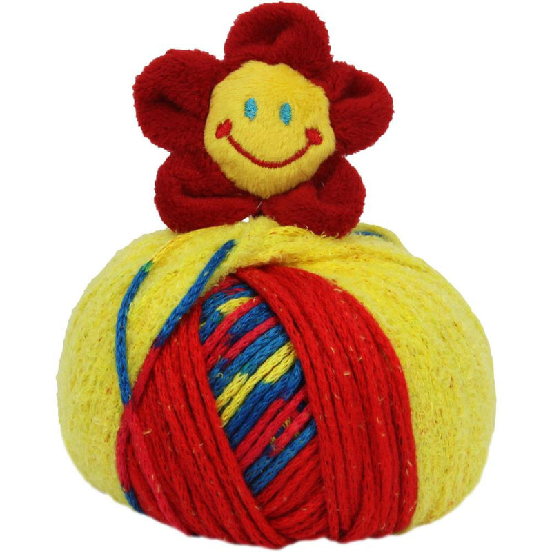 RED FLOWER Knitting Hat Kit, Beanie Hat Kit, includes yarn and plush stuffed character, Top This!™ knt0085