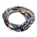 8x4mm WATERMELON Plated Rectangle Column Crystal Glass Beads, maroon and green metallic, opaque, faceted, double strand, bgl1289