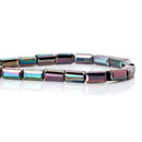 8x4mm WATERMELON Plated Rectangle Column Crystal Glass Beads, maroon and green metallic, opaque, faceted, double strand, bgl1289