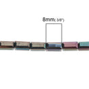 8x4mm WATERMELON Plated Rectangle Column Crystal Glass Beads, maroon and green metallic, opaque, faceted, double strand, bgl1289