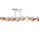 4mm CHAMPAGNE TOPAZ Half Plated Bicone Crystal Glass Beads, transparent, faceted, full strand, bgl1304