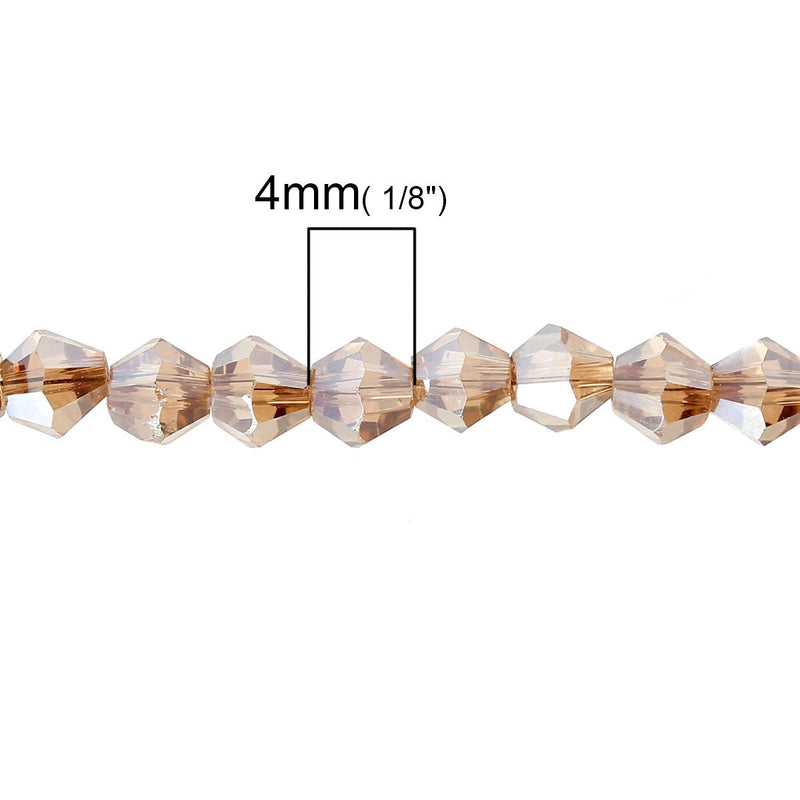 4mm CHAMPAGNE TOPAZ Half Plated Bicone Crystal Glass Beads, transparent, faceted, full strand, bgl1304
