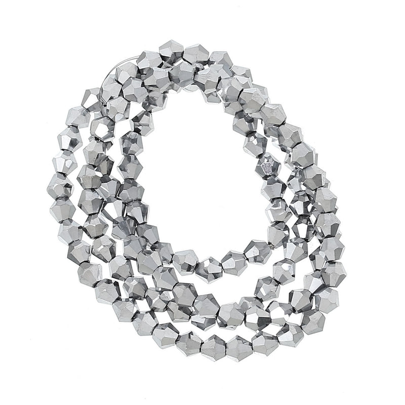 4mm DARK SILVER METALLIC Bicone Crystal Glass Beads, opaque, faceted, full strand, bgl1310