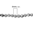 4mm DARK SILVER METALLIC Bicone Crystal Glass Beads, opaque, faceted, full strand, bgl1310