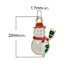 5 SNOWMAN Christmas Charms or Pendants . Gold Plated with enamel, 5/8" chg0303