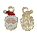 5 CHRISTMAS SANTA Claus Charms or Pendants . Gold Plated with enamel and rhinestone accents, 5/8" chg0310