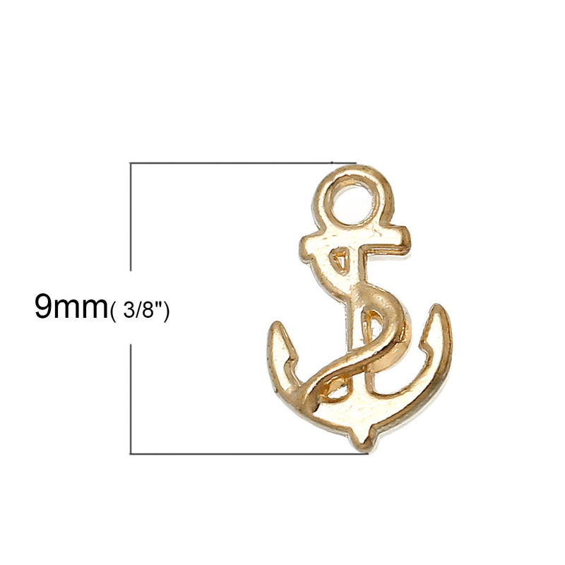 10 ANCHOR Charms or Pendants, small gold plated, 3/8" chg0313