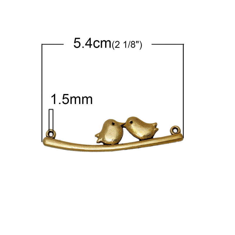 10 Gold LOVE BIRDS Necklace Pendant Connector Charms, 54x13mm, chg0319a
