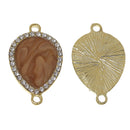 5 PEACH Teardrop Connector Links, Charm Pendants, gold plated, swirl enamel with rhinestones, 1.25" long chg0327
