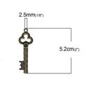 5 Bronze KEY Charms, bronze tone metal, 2" long chb0403