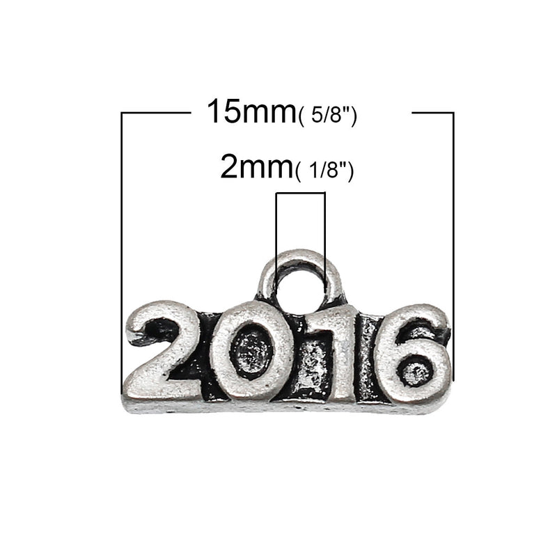 10 Silver Tone 2016 Graduation Pewter Charms or Pendants chs2046a