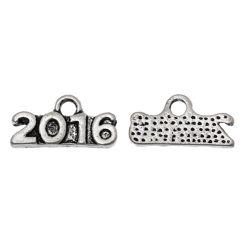 10 Silver Tone 2016 Graduation Pewter Charms or Pendants chs2046a