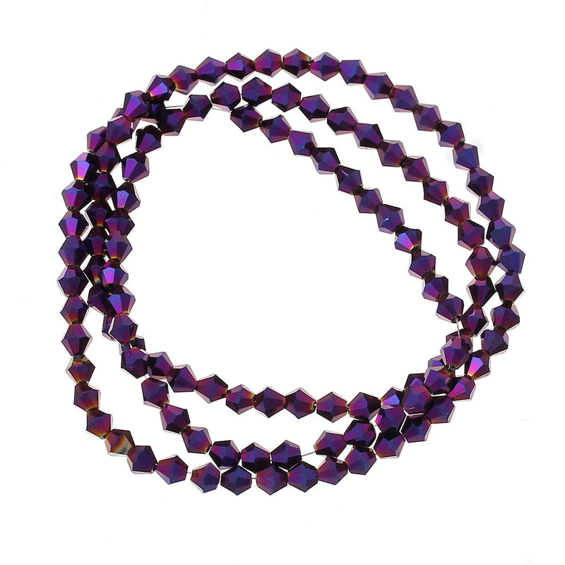 4mm GOLD and PURPLE METALLIC Bicone Crystal Glass Beads, opaque, faceted, full strand, bgl1286