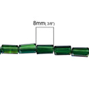 8x4mm EMERALD GREEN Half Plated Rectangle Column Crystal Glass Beads, transparent, faceted, double strand, bgl1290
