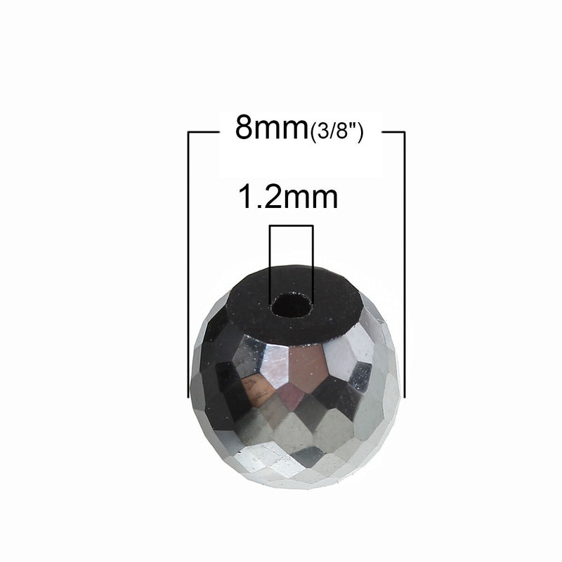 8mm BLACK and SILVER Half Plated Round Crystal Glass Beads, transparent, faceted, 30 beads, bgl1296