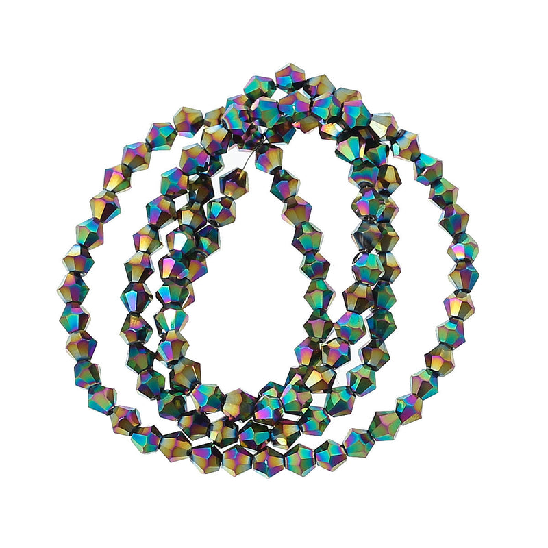 4mm MARDI GRAS METALLIC Bicone Crystal Glass Beads, opaque, faceted, full strand, bgl1303