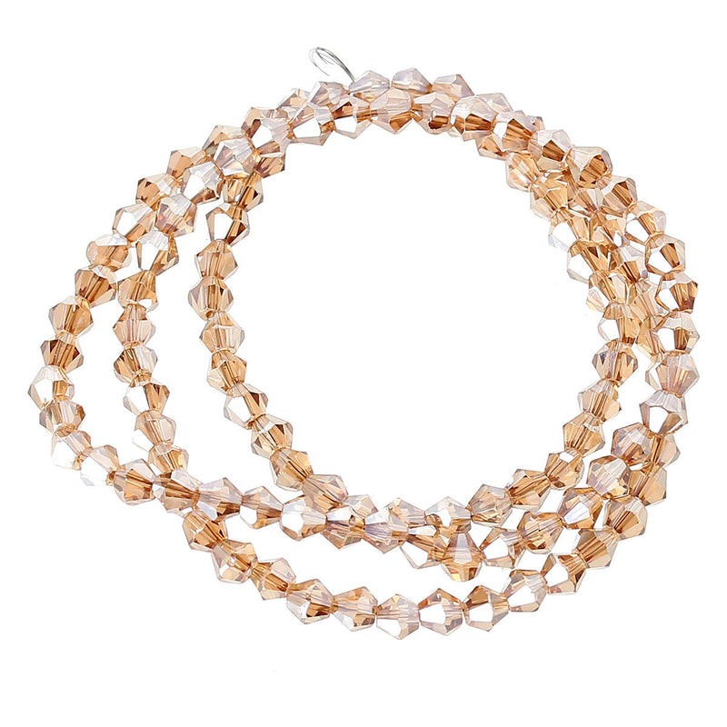 4mm CHAMPAGNE TOPAZ Half Plated Bicone Crystal Glass Beads, transparent, faceted, full strand, bgl1304