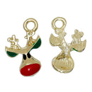 5 REINDEER Christmas Charms or Pendants . Gold Plated with enamel, 5/8" chg0301