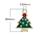 5 CHRISTMAS TREE Charms or Pendants . Gold Plated with enamel, 5/8" chg0305