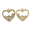 5 GOLD HEART Charms or Pendants . Gold Plated with rhinestone accents, 7/8" chg0316