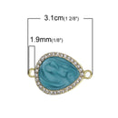 5 TURQUOISE BLUE Teardrop Connector Links, Charm Pendants, gold plated, swirl enamel with rhinestones, 1.25" long chg0324