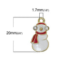 5 CHRISTMAS SNOWMAN Charms or Pendants . Gold Plated with enamel and rhinestone accents, 5/8" chg0334
