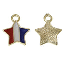 5 USA STAR Charms or Pendants . Gold Plated with enamel, red white blue, 5/8" chg0336a