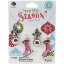 Set of 4 WINTER Theme CHARMS, 2 pink ice skate charms, 2 silver enamel snowman charms, chs2048