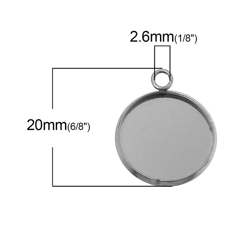 10 Stainless Steel Round Circle CABOCHON SETTING Bezel Frame Charm Pendants, Silver (fits 14mm cabs)  chs2057