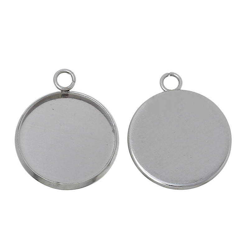 5 Stainless Steel Round Circle CABOCHON SETTING Bezel Frame Charm Pendants, Silver (fits 20mm cabs)  chs2709