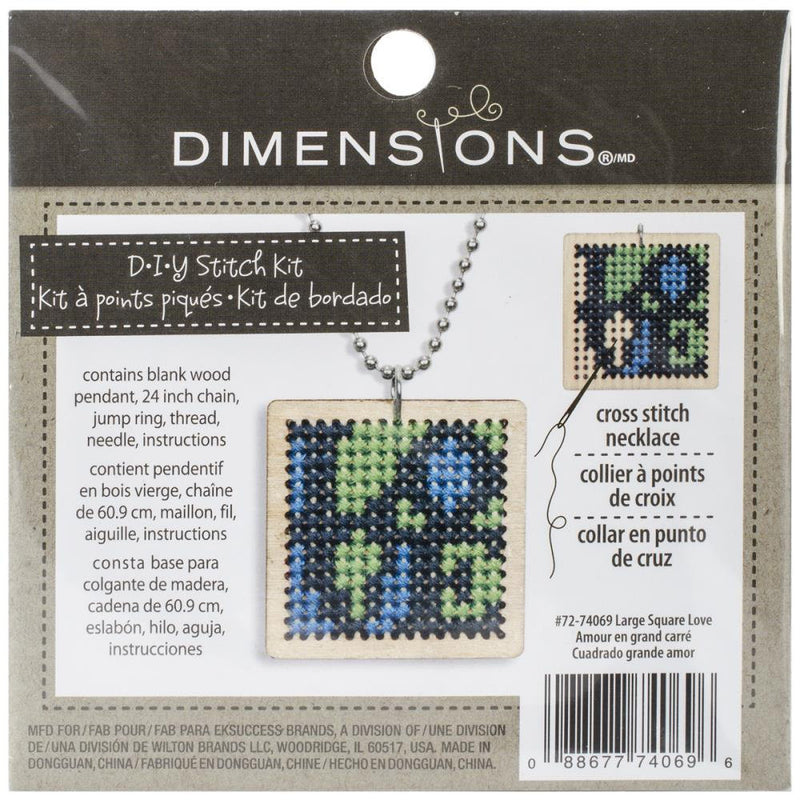 Counted Cross Stitch KIT, make your own LOVE design charm pendant necklace, wood circle, includes supplies, instructions, kit0017
