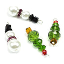 Set of 4 Crystal SNOWMAN and CHRISTMAS Tree Charm Pendants, chs2051