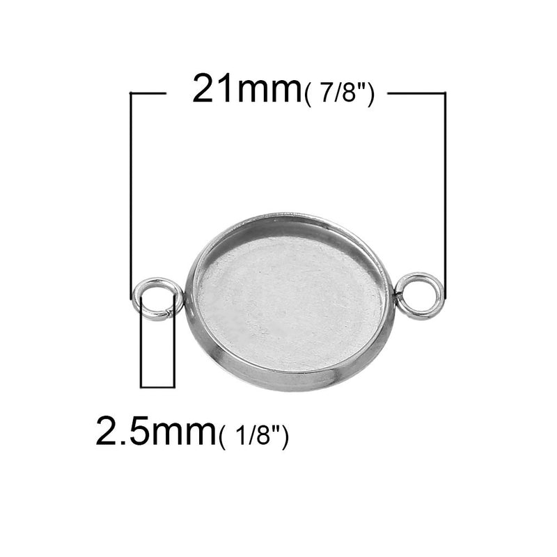 10 Stainless Steel Round Circle CABOCHON SETTING Bezel Frame Charm Connector Link, Silver (fits 12mm cabs)  chs2055