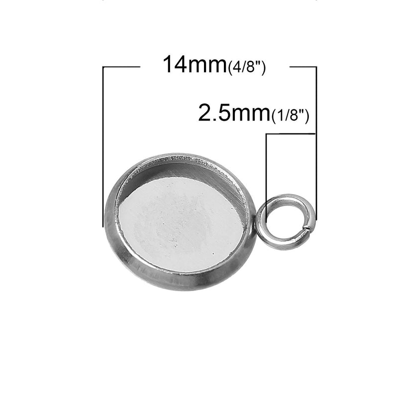 10 Stainless Steel Round Circle CABOCHON SETTING Bezel Frame Charm Pendants, Silver (fits 8mm cabs)  chs2058