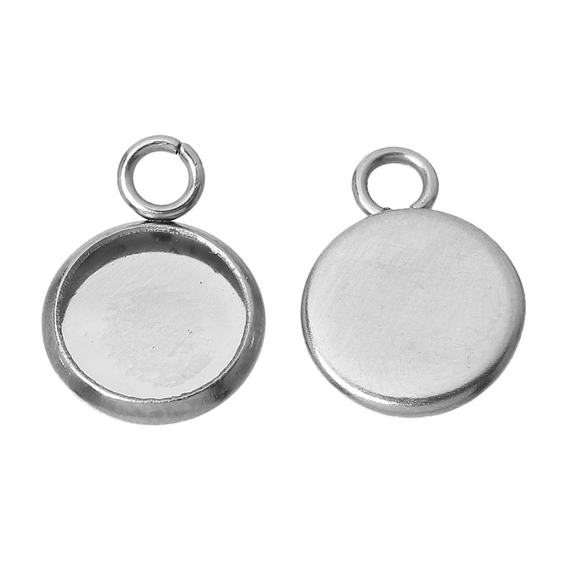 10 Stainless Steel Round Circle CABOCHON SETTING Bezel Frame Charm Pendants, Silver (fits 8mm cabs)  chs2058