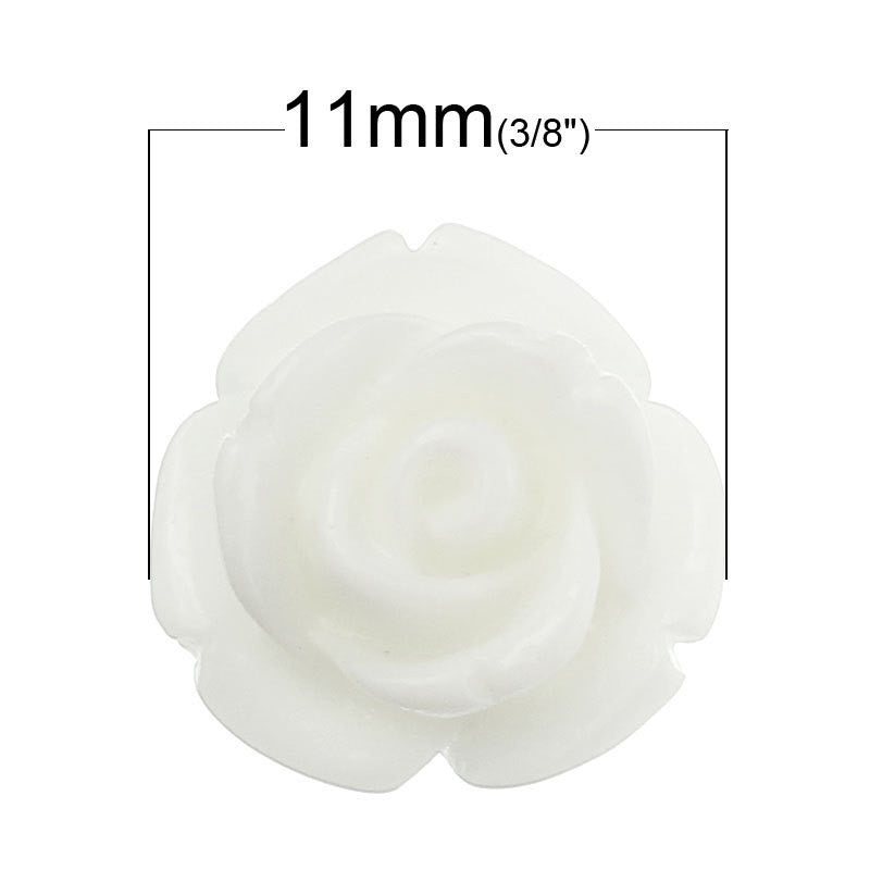 10mm Resin OFF WHITE IVORY Rose Cabochons, small flat back flowers, plastic, 50 cabochons  cab0344