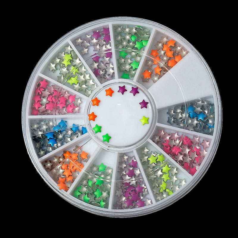 MIXED COLORS Acrylic Rhinestuds STAR in storage box, flat back cabochons, nail art, decoden, paper craft embellishment 3mm cry0116
