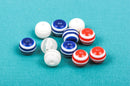 8mm Round RED WHITE BLUE Acrylic Striped Beads bulk package of 100 beads, bac0319