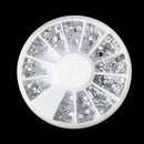 Clear Acrylic Rhinestones in storage box, silver flat back cabochon nail art, decoden, paper craft embellishment, mixed shapes cry0096