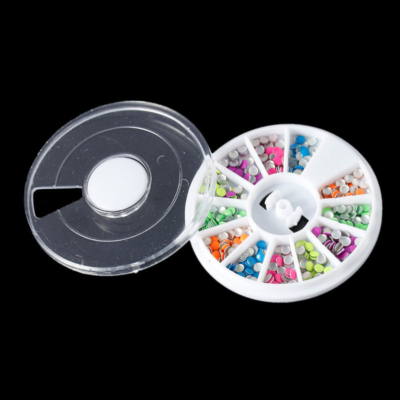 MIXED COLORS Acrylic Rhinestuds ROUND in storage box, flat back cabochons, nail art, decoden, paper craft embellishment 3mm cry0113